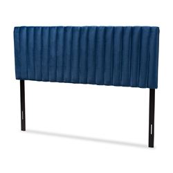 Baxton Studio Emile Modern and Contemporary Navy Blue Velvet Fabric Upholstered and Dark Brown Finished Wood King Size Headboard